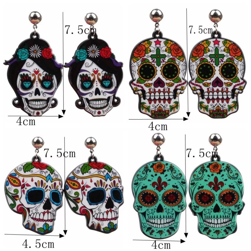 Colorful Halloween Acrylic Skull Earrings - Picture 3 of 3